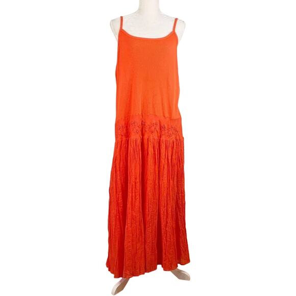 Mlle Gabrielle Dress Orange Maxi 20W Stretch Top Crinkle Finish Beaded New - Picture 12 of 12
